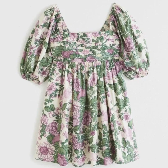 Abercrombie & Fitch Garden Floral Poplin Puff-Sleeve Mini Dress - Picture 2 of 10